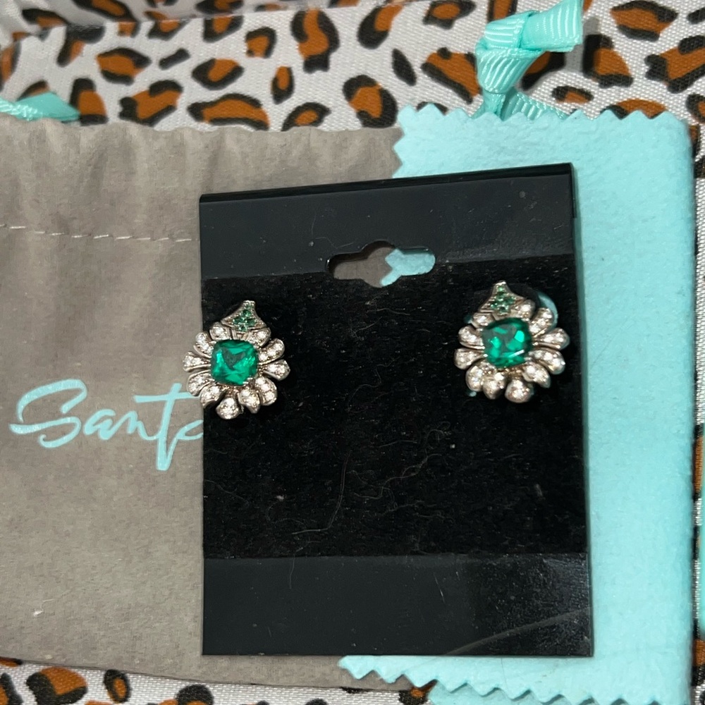 Green Spinel and White Zircon Sterling Silver Earrings
